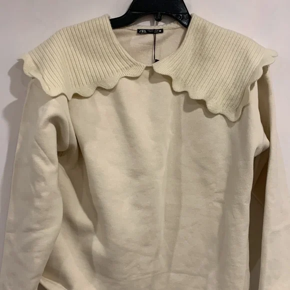 NWT Zara Tricot Lapel Knit Collar Sweatshirt - Picture 6 of 9